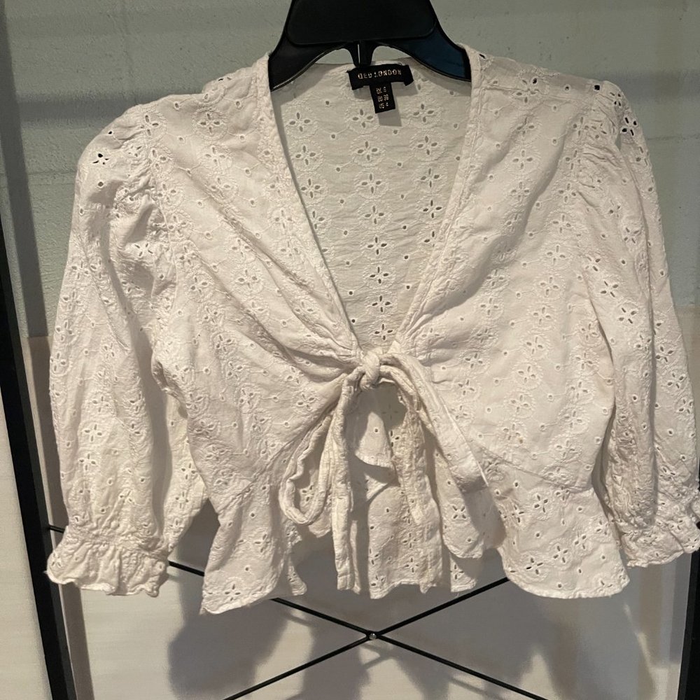 Tie front eyelet crop top